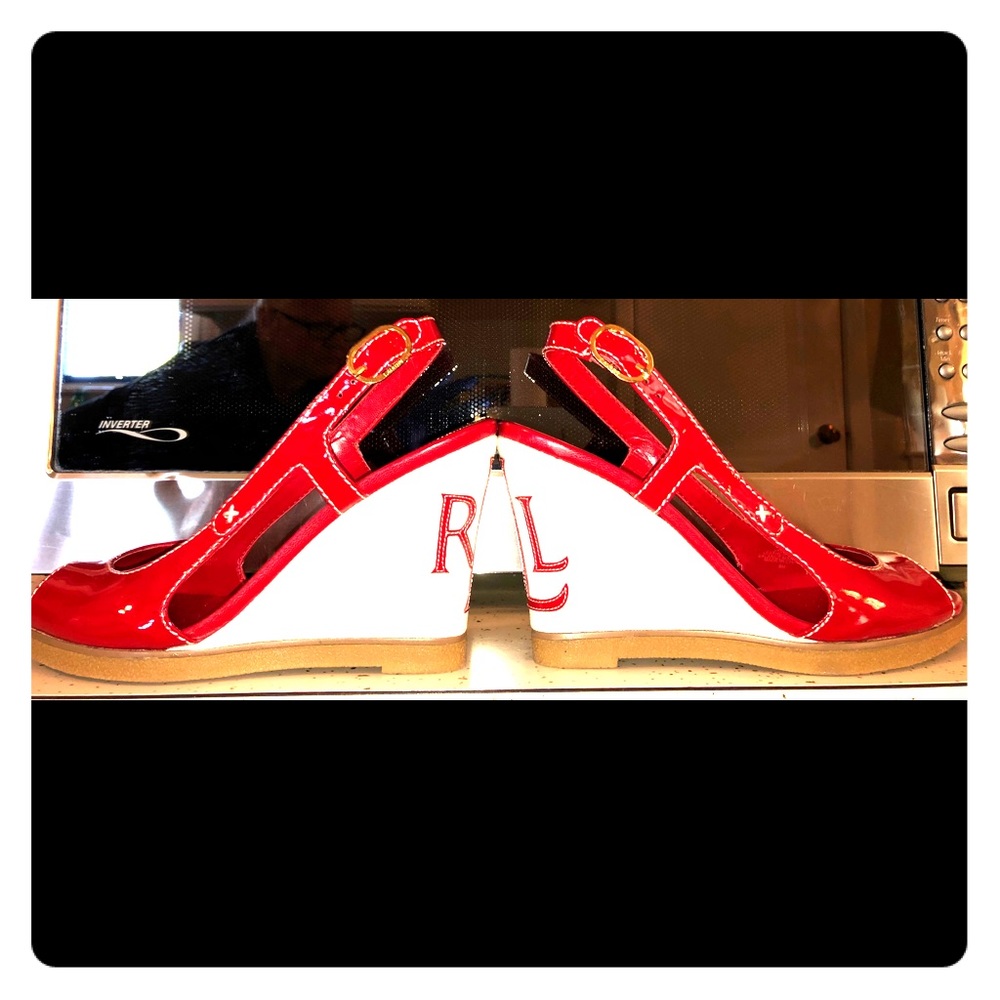 ♥️Ralph Lauren open toe, sling back, wedge shoes♥️